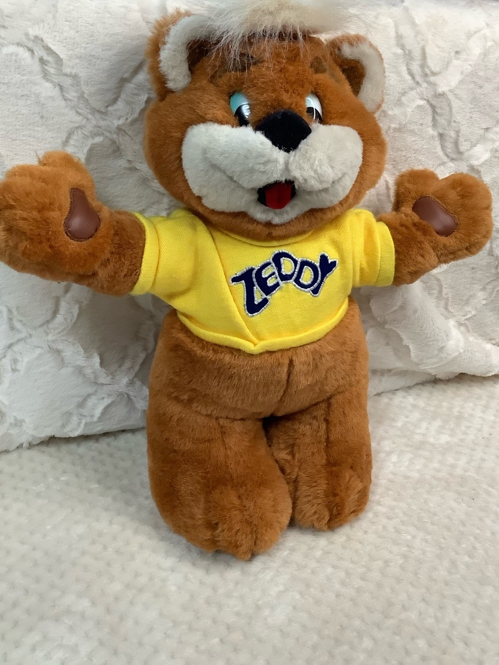 Vintage Zeddy Teddy Bear 15in Yellow Shirt Plush Stuffed Animal